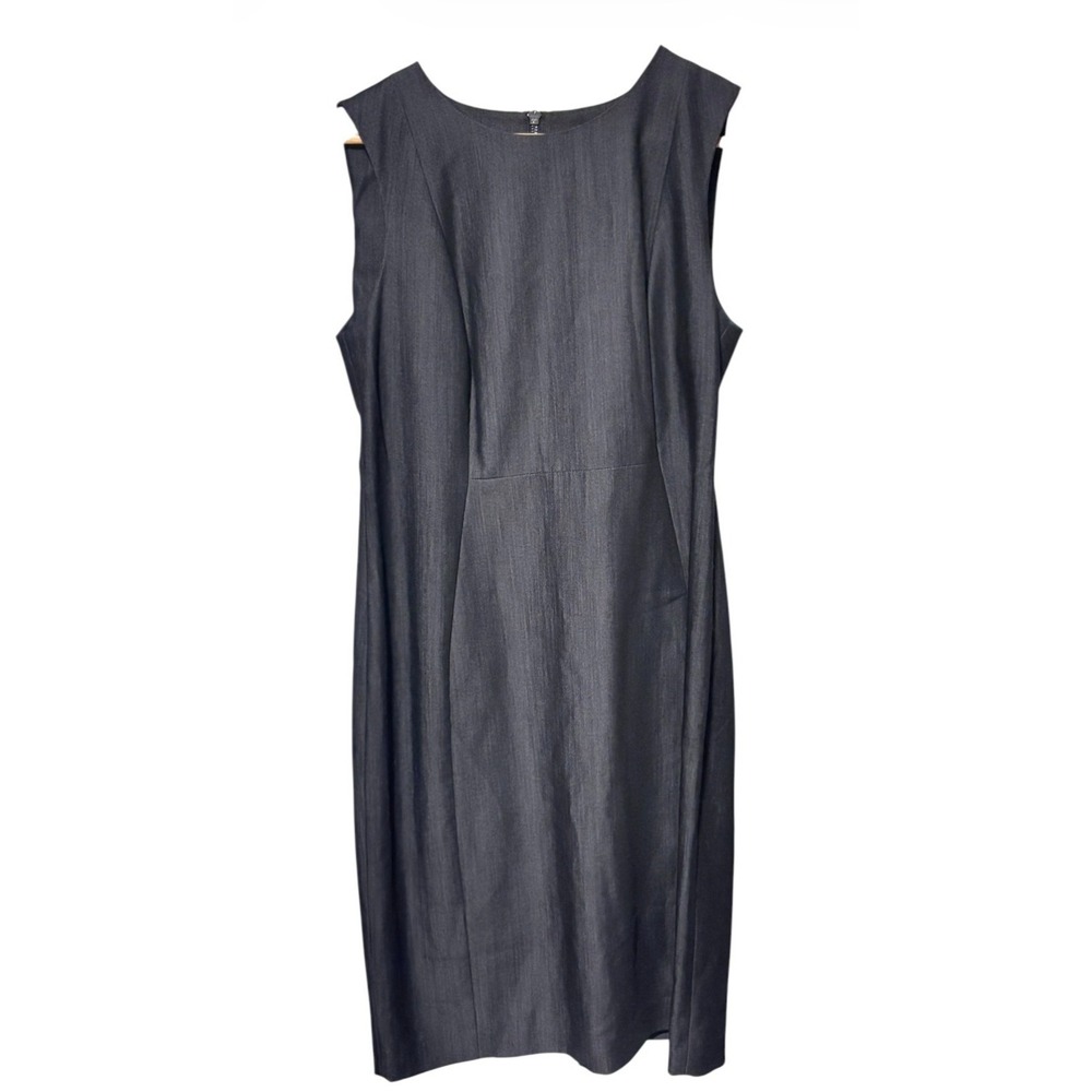 Calvin Klein Dark Charcoal Chambray Sleeveless Sheath Dress Business Sz 12P - Picture 1 of 10